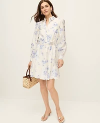Ann Taylor Petite Floral Collared Flare Shirtdress Winter White Women's