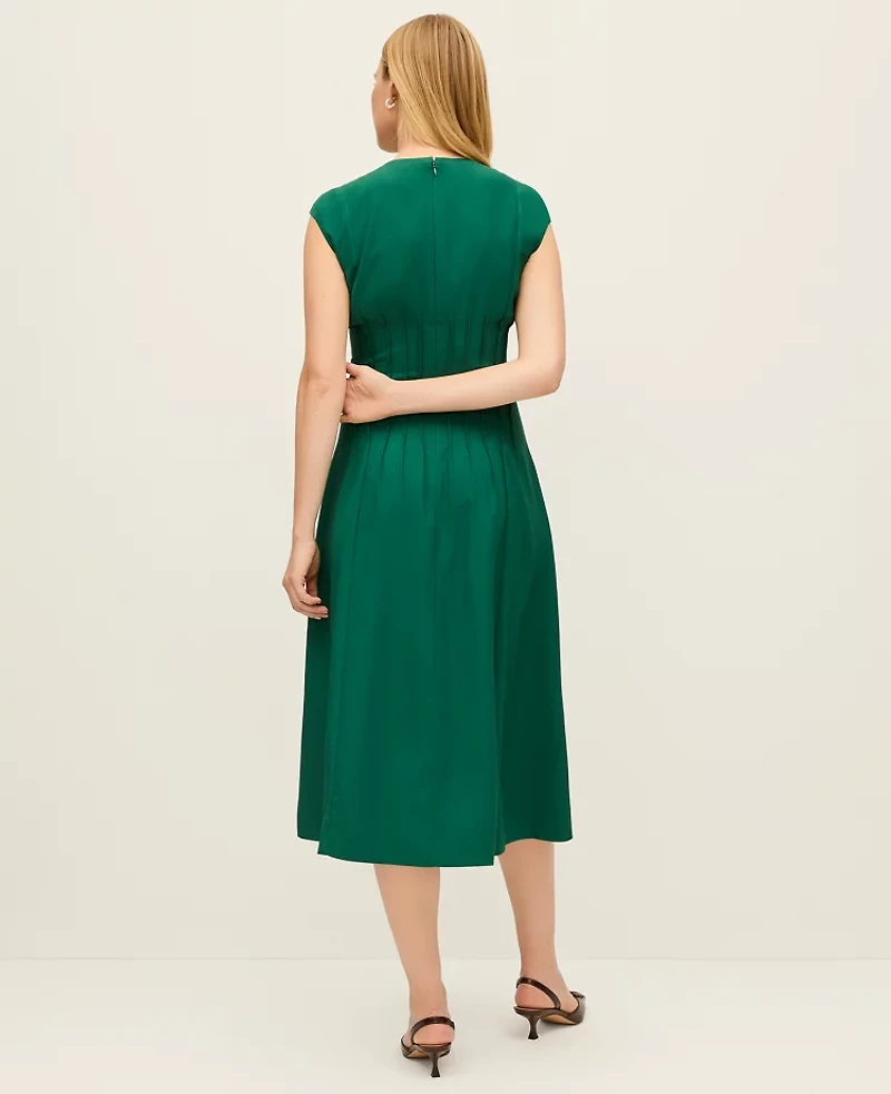 Ann Taylor Petite Pintuck Flare Midi Dress Shade Tree Women's