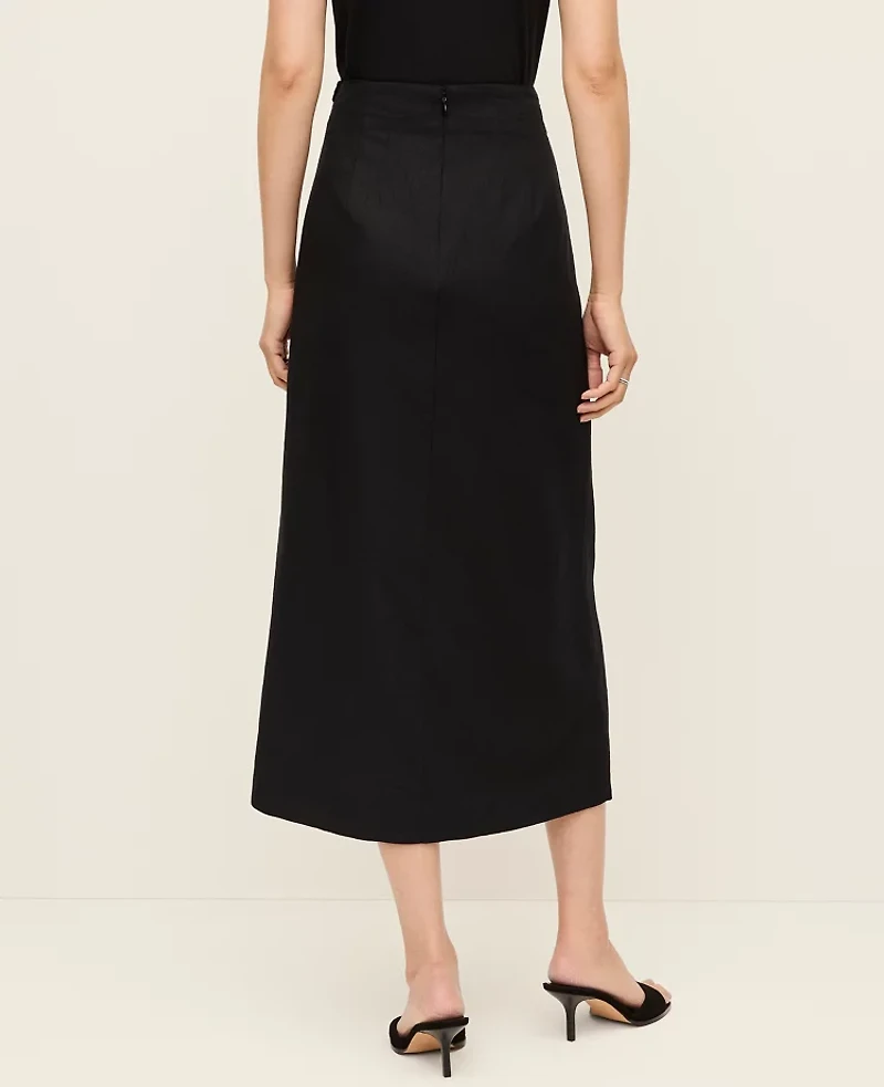 Ann Taylor Petite Lace Trim Linen Blend Midi Skirt Black Women's