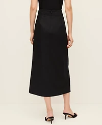 Ann Taylor Petite Lace Trim Linen Blend Midi Skirt Black Women's