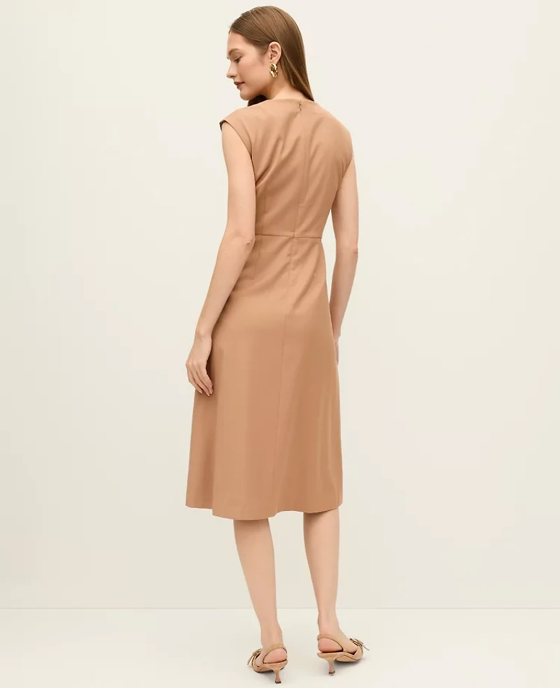 Ann Taylor The Petite Crew Neck Flare Midi Dress Weathered Oak Women's