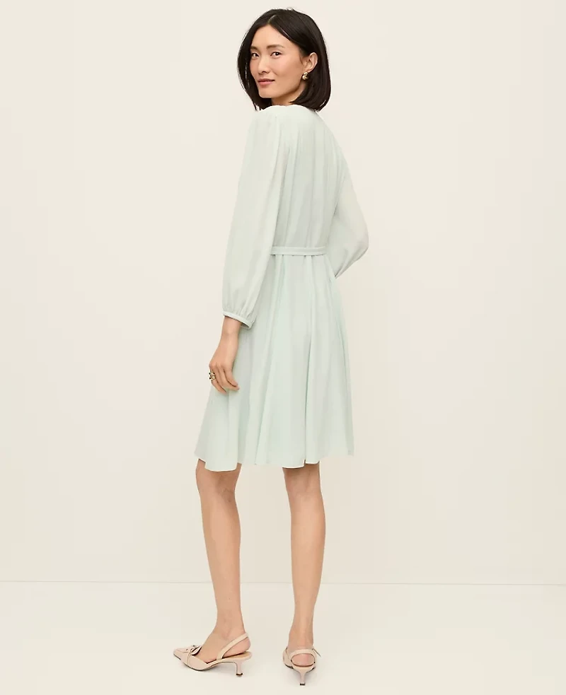 Ann Taylor Petite Belted Flare Dress Pale Aqua Women's