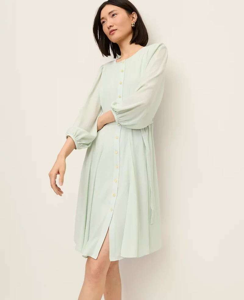 Ann Taylor Petite Belted Flare Dress Pale Aqua Women's