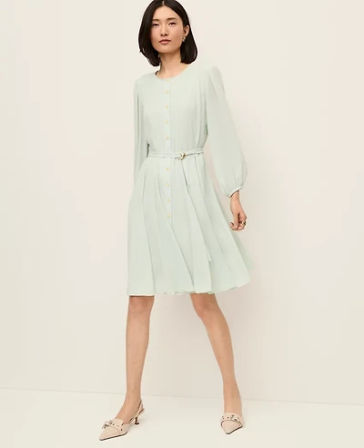 Ann Taylor Petite Belted Flare Dress Pale Aqua Women's