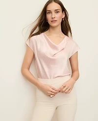 Ann Taylor Petite Geo Satin Cowl Neck Top Rose Smoke Women's