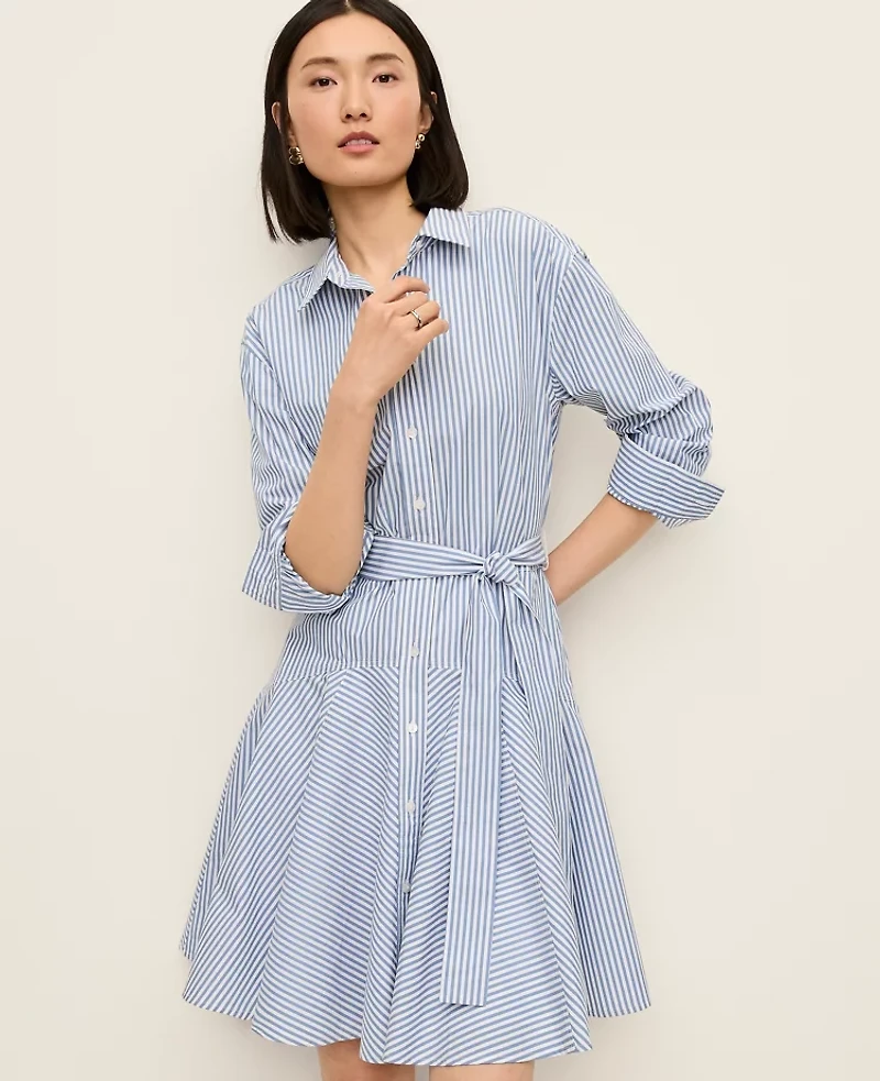 Ann Taylor Striped Flare Shirtdress Cool Cascades Women's
