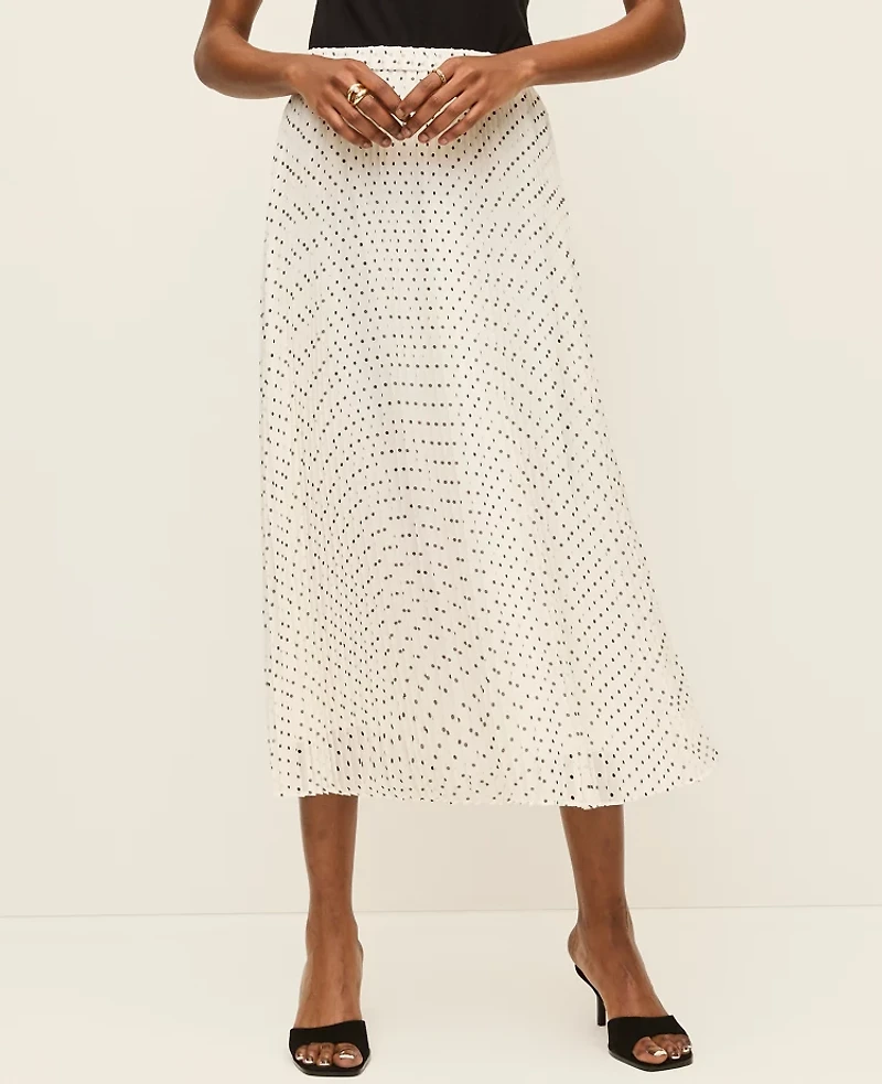 Ann Taylor Petite Micro Dot Chiffon Midi Skirt Winter White Women's