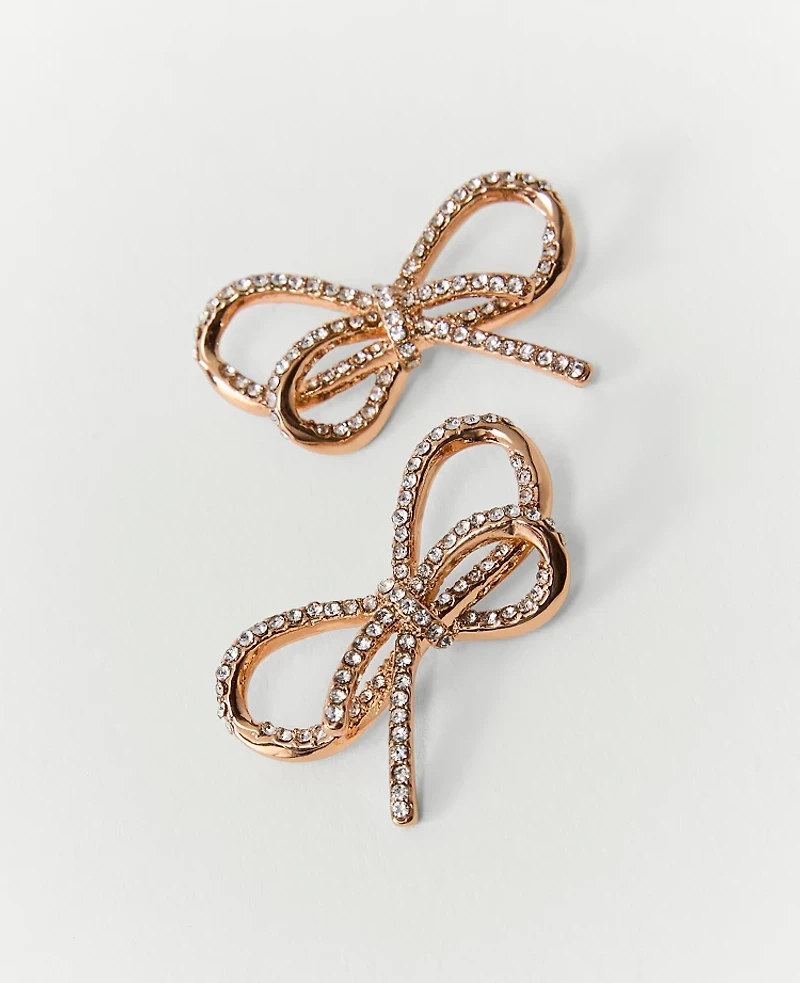 Ann Taylor Pavé Bow Stud Earrings Goldtone Women's