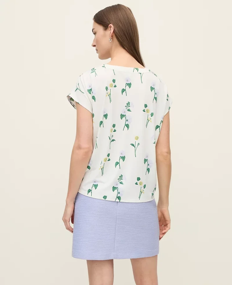 Ann Taylor Floral Mixed Media Pleat Front Top Winter White - Lilac Women's