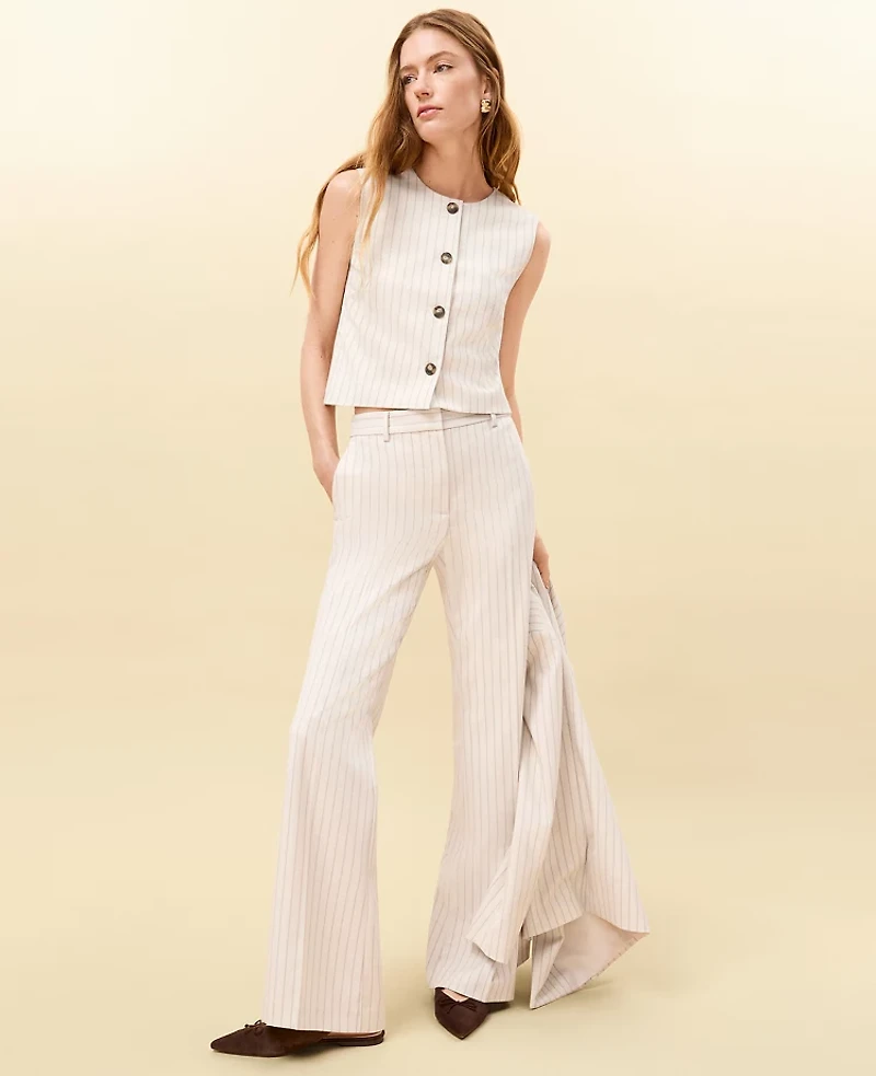Ann Taylor The Petite Flare Trouser Pinstripe Cream Multi Women's