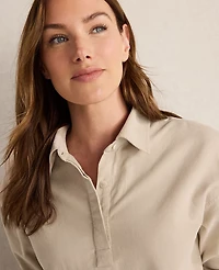 Ann Taylor Haven Well Within Cotton Corded Top Light Ash Melange Women's