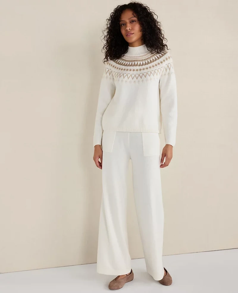 Ann Taylor Haven Well Within Organic Cotton Blend Fairisle Mock Neck Sweater Aspen Sky Women's