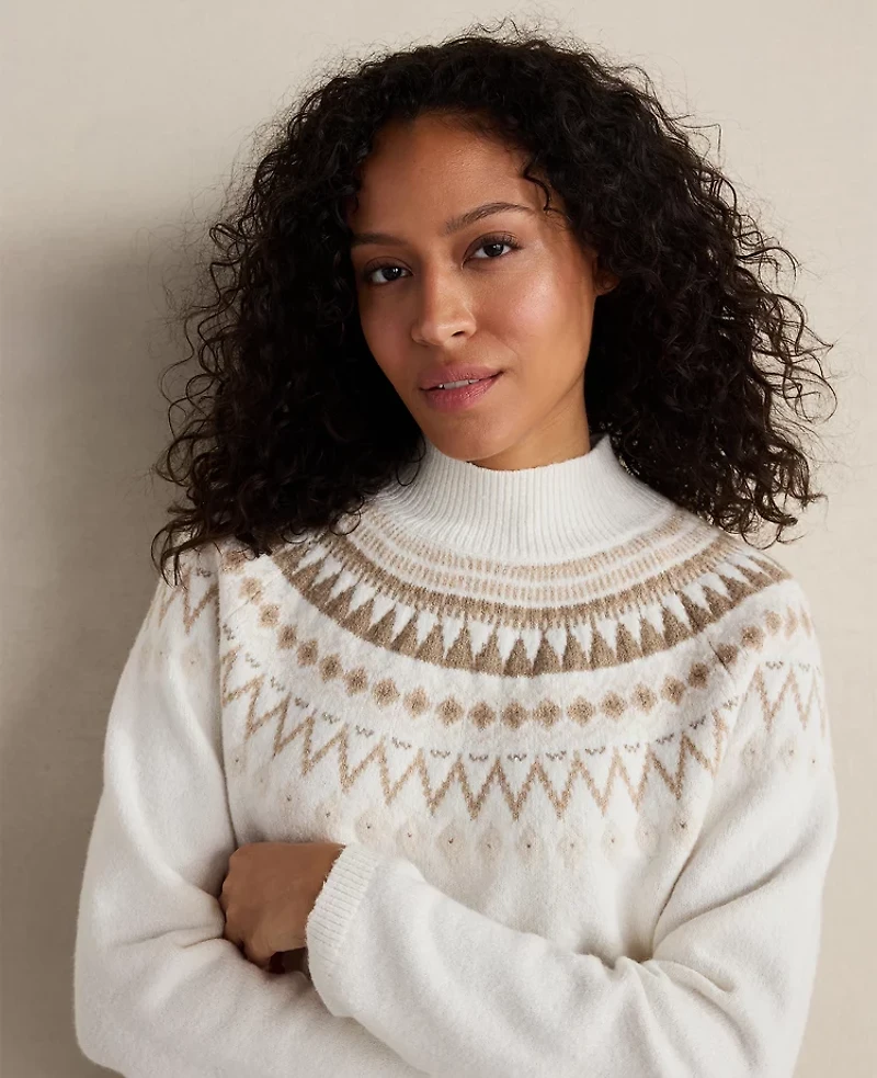 Ann Taylor Haven Well Within Organic Cotton Blend Fairisle Mock Neck Sweater Aspen Sky Women's