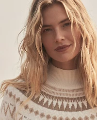 Ann Taylor Haven Well Within Organic Cotton Blend Fairisle Mock Neck Sweater Aspen Sky Women's