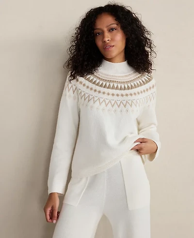 Ann Taylor Haven Well Within Organic Cotton Blend Fairisle Mock Neck Sweater Aspen Sky Women's