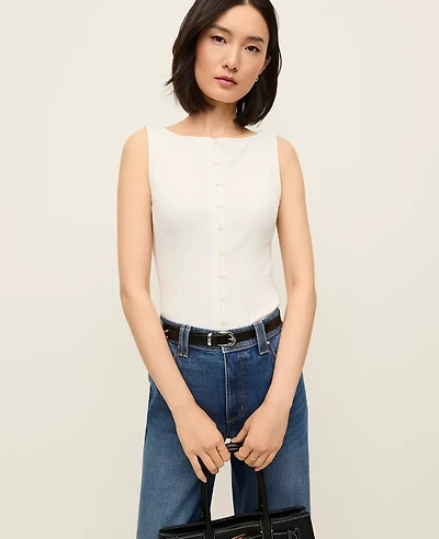 Ann Taylor Ribbed Sleeveless Button Top Women's