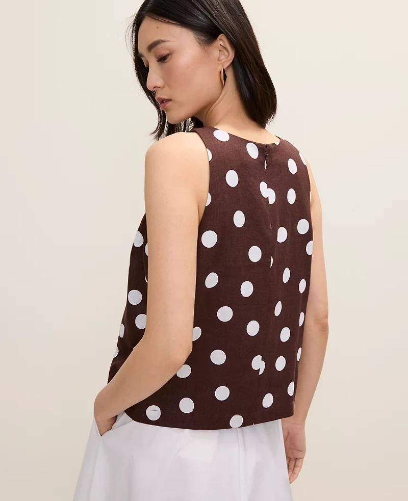 Ann Taylor Polka Dot Linen Blend Halter Tank Top Rich Walnut Women's