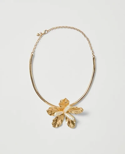 Ann Taylor Flower Statement Cuff Necklace Goldtone Women's