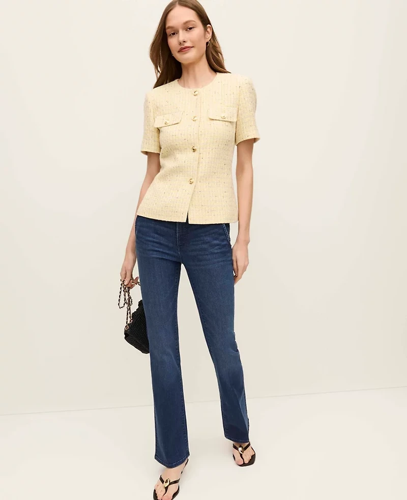 Ann Taylor Petite Tweed Belted Jacket Speckled Yellow Multi Women's