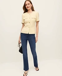 Ann Taylor Petite Tweed Belted Jacket Speckled Yellow Multi Women's