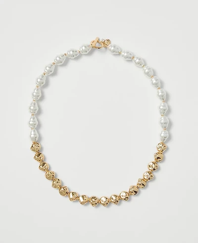 Ann Taylor Mixed Pearl and Metal Necklace Goldtone Women's
