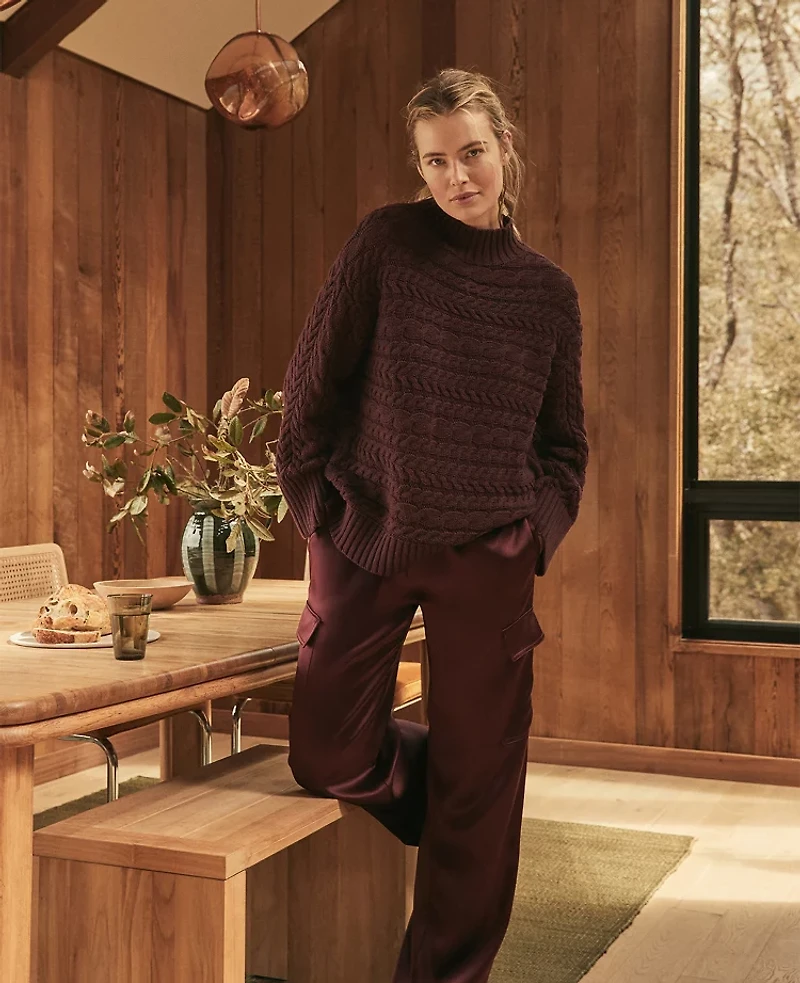 Ann Taylor Haven Well Within Organic Cotton Horizontal Cable Funnel Neck Sweater Women's