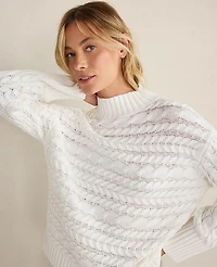 Ann Taylor Haven Well Within Organic Cotton Horizontal Cable Funnel Neck Sweater Women's