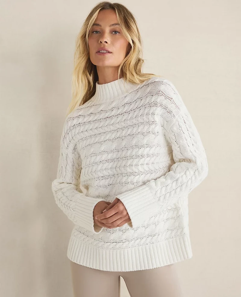 Ann Taylor Haven Well Within Organic Cotton Horizontal Cable Funnel Neck Sweater Women's