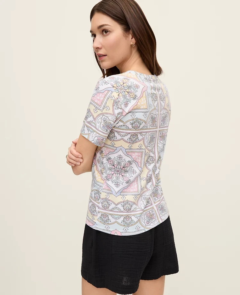 Ann Taylor Tile Print Crew Neck T-Shirt Women's