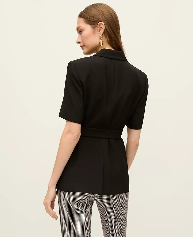 Ann Taylor The Petite Fitted Belted Blazer Crepe Black Women's