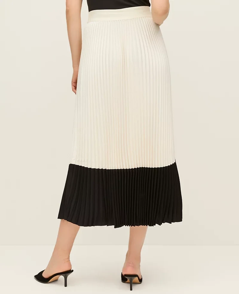 Ann Taylor Petite Colorblock Pleated Midi Skirt Winter White Women's