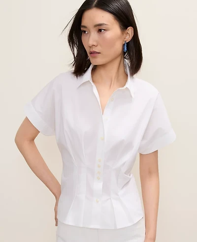Ann Taylor Petite Pleated Collared Blouse White Women's