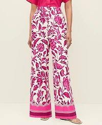 Ann Taylor The Floral Pull On Wide-Leg Pant Linen Pink Women's