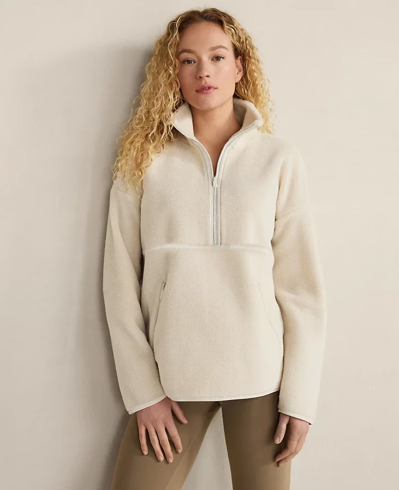 Ann Taylor Haven Well Within Faux Sherpa Half Zip Pullover Full Moon Grey Women's