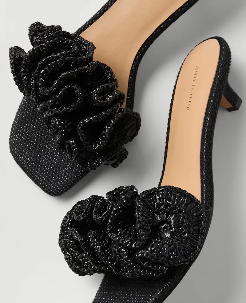 Ann Taylor Gathered Straw Kitten Heel Sandal Women's