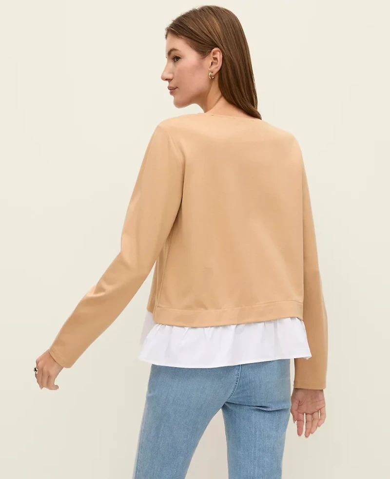 Ann Taylor Petite Weekend Collection Mixed Media Top Cafe Au Lait Women's