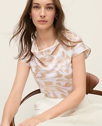 Ann Taylor Petite Geo Satin Cowl Neck Top Pale Sandalwood Women's