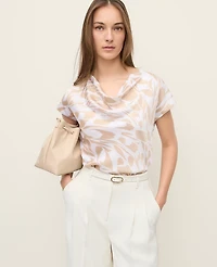 Ann Taylor Petite Geo Satin Cowl Neck Top Pale Sandalwood Women's