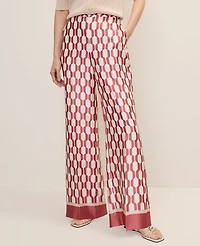 Ann Taylor The Wide-Leg Pant Satin Geo Print Winter White Women's