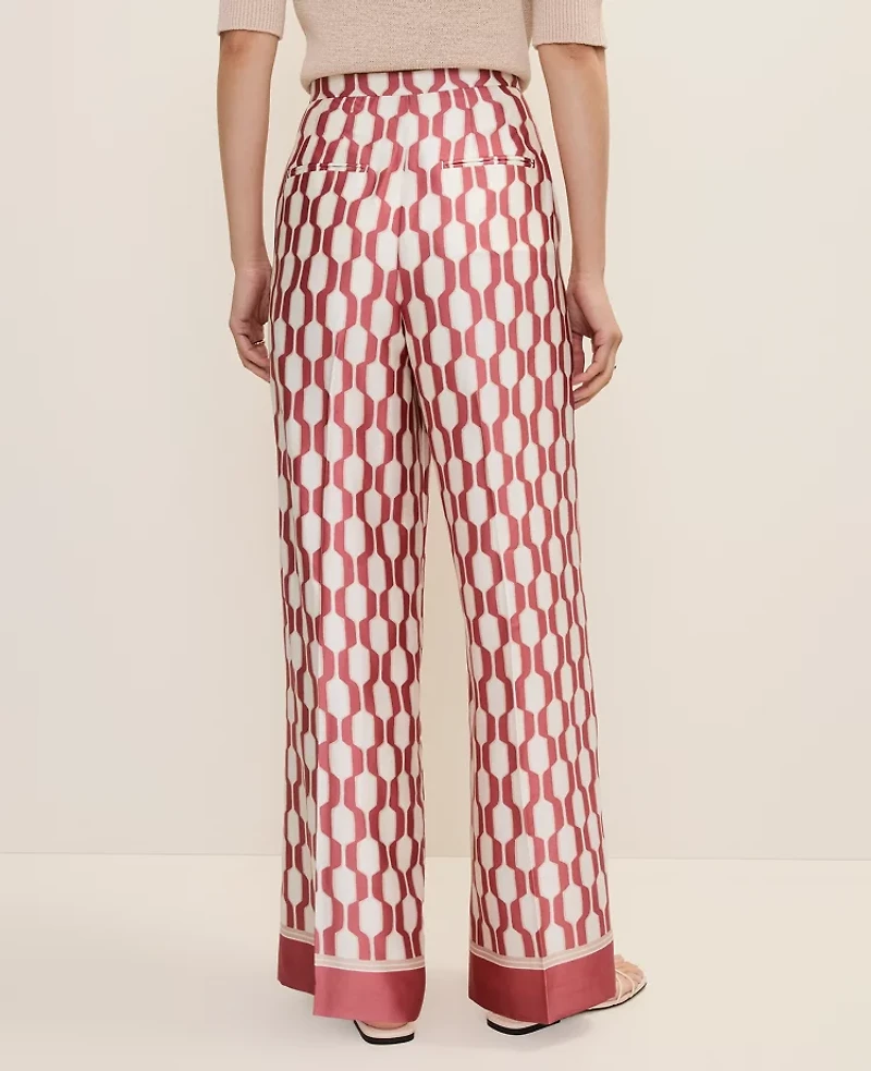 Ann Taylor The Wide-Leg Pant Satin Geo Print Winter White Women's