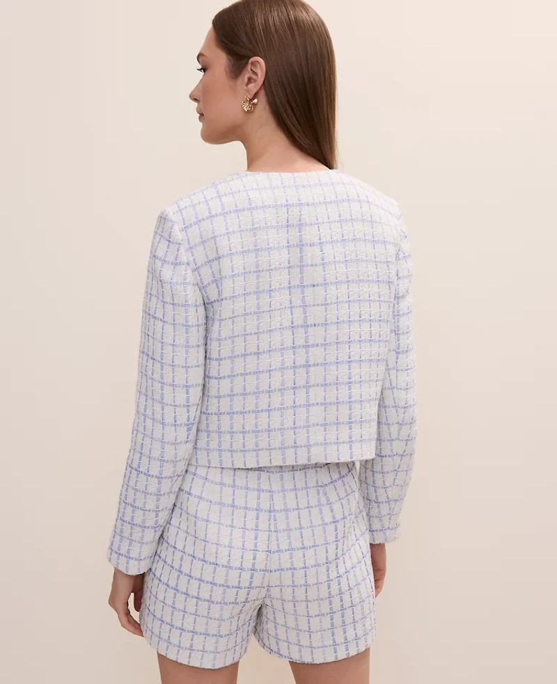 Ann Taylor Petite Patch Pocket Jacket Tweed Neutral/Blue Combo Women's