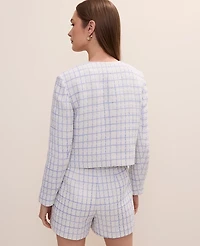 Ann Taylor Petite Patch Pocket Jacket Tweed Neutral/Blue Combo Women's