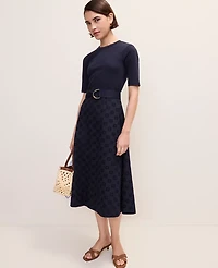Ann Taylor Belted Eyelet Flare Midi Dress Night Sky Women's
