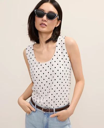 Ann Taylor Polka Dot Mixed Media Tank Top Pale Sandalwood Women's