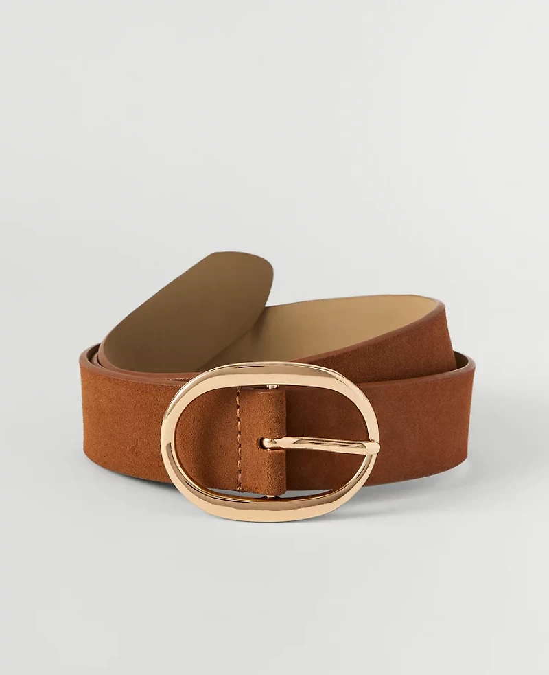 Ann Taylor Suede Oval Buckle Belt Coffee Bean Women's