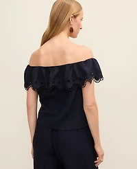 Ann Taylor Off-The-Shoulder Top Linen Blend Night Sky Women's