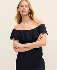 Ann Taylor Off-The-Shoulder Top Linen Blend Night Sky Women's