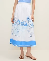 Ann Taylor Petite Weekend Printed Full Midi Skirt Wave Pool B Women's