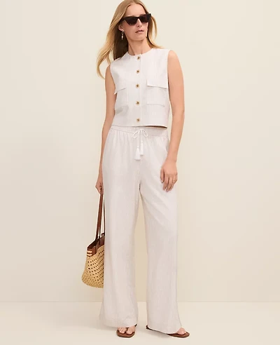Ann Taylor Weekend Striped Easy Fit Wide-Leg Pant Linen Blend Sail Cloth Women's