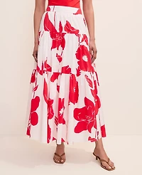 Ann Taylor Floral Tiered Full Skirt Bright Cherry Women's